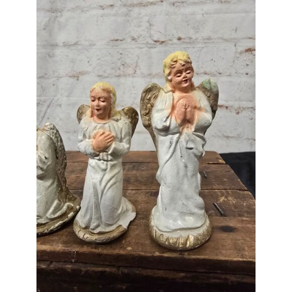 5 Vintage Chalkware Mid Century MCM Blond Angels Standing & Kneeling  4"-3" - Picture 3 of 8